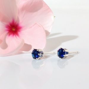 Blue Sapphire 4mm Post Earrings Sterling Silver